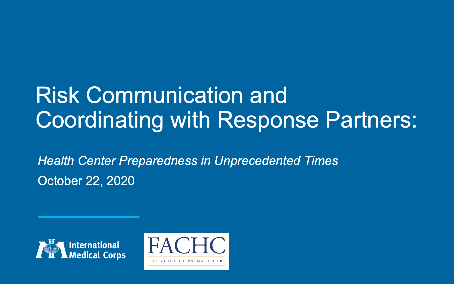 Risk Communication and Coordinating with Response Partners ...