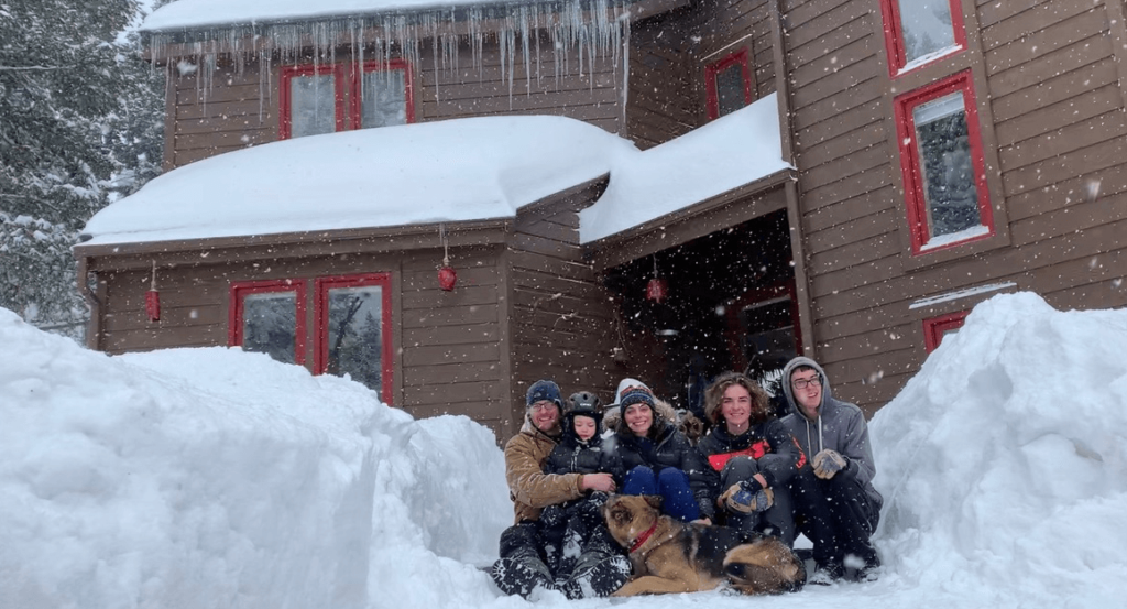 Emilie and Greg with their children at their home in Colorado, in March 2021.