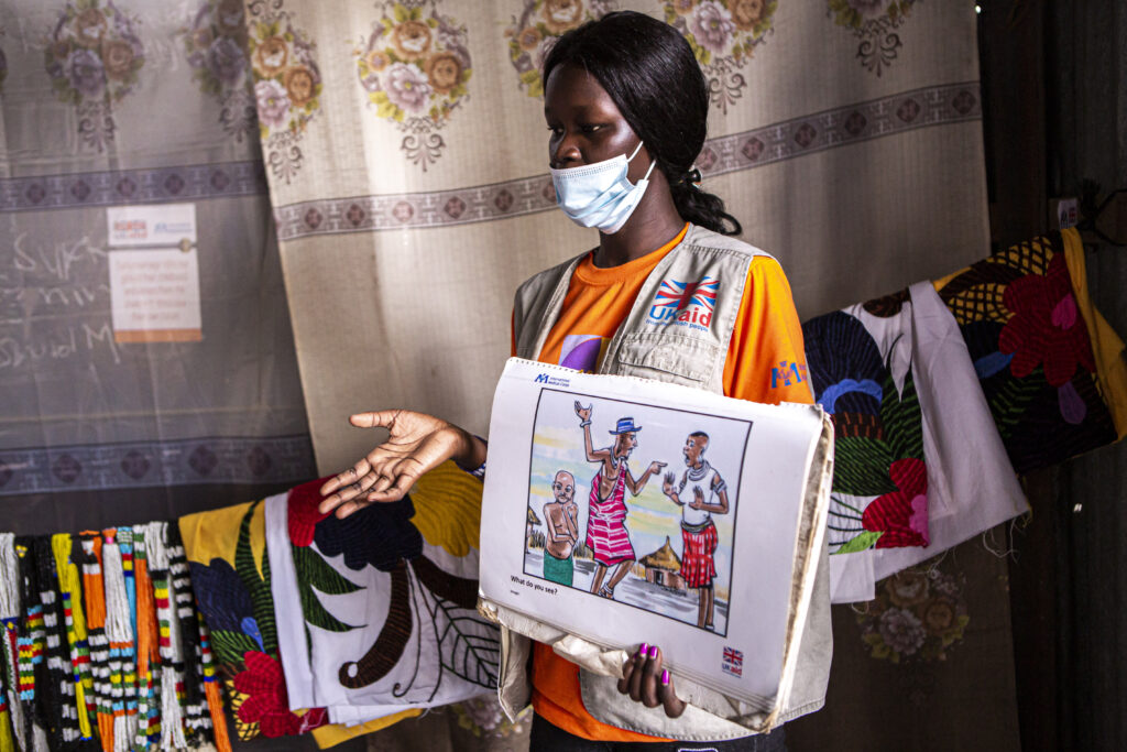 IMC Women Support Officer Sarah Achok, 23, talks about GBV at a Women and Girls Friendly Space in Malakal, South Sudan, on March, 16, 2021.