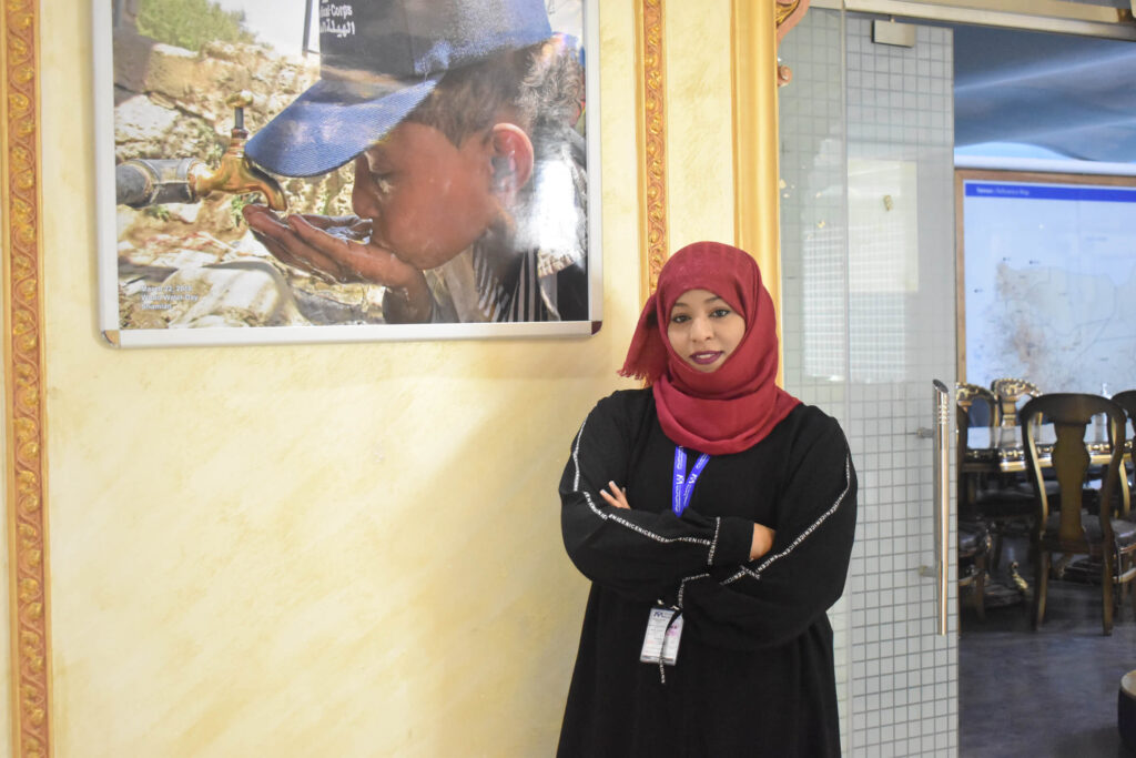 International Medical Corps Health Program Manager in northern Yemen, Dr. Nebras Khaled, stands outside her office in Yemen’s capital, Sana’a.