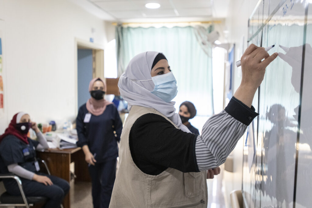 Maternity supervisor Abeer Banihani, at work in the Maternity Ward, Irbid Specialty Hospital, Irbid, Jordan.