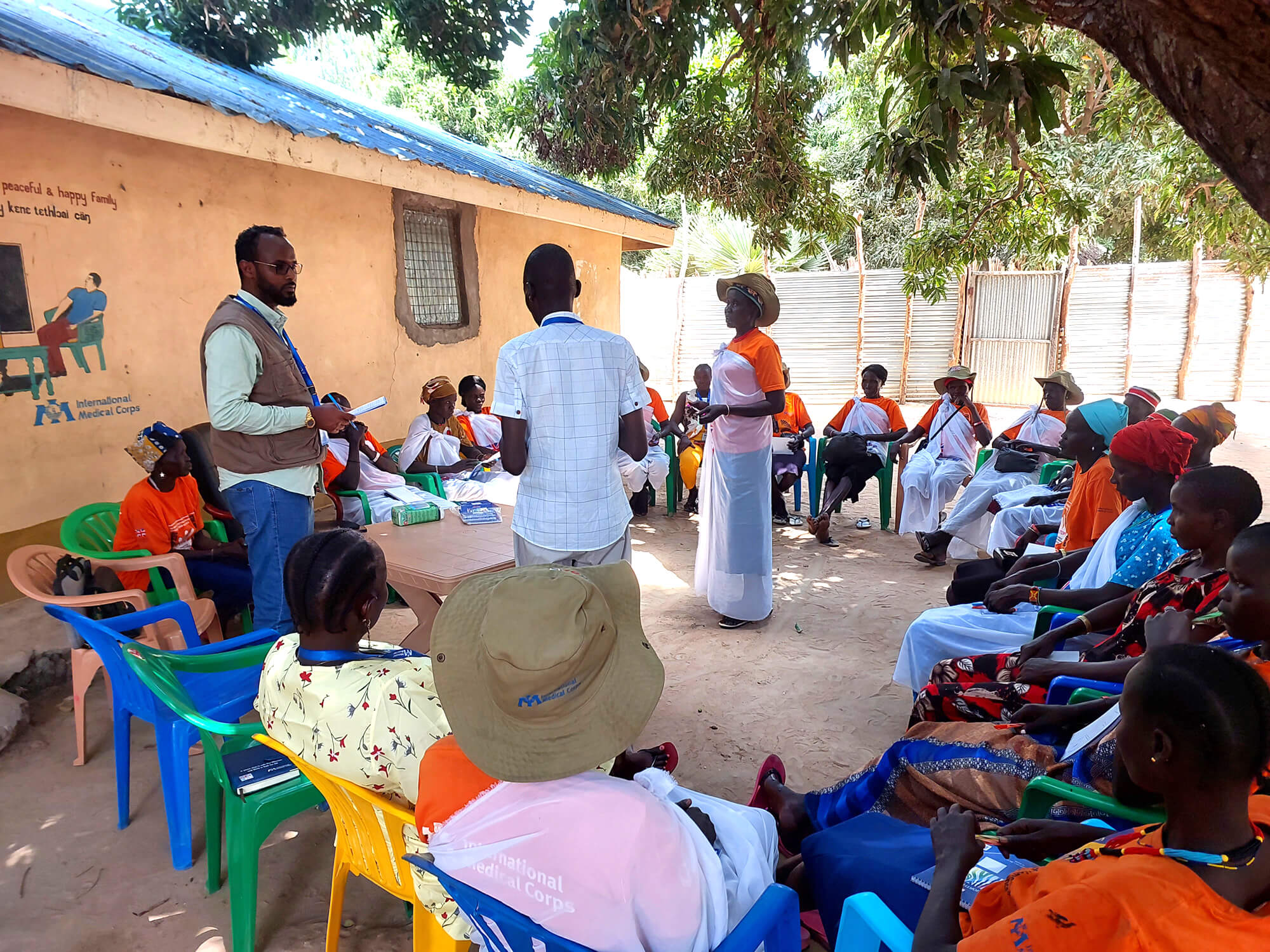 Ahmed-kheyr Moalim Mohamud meets with the Women’s Center Committee at a Women’s and Girls’ Safe Space in Katieth.