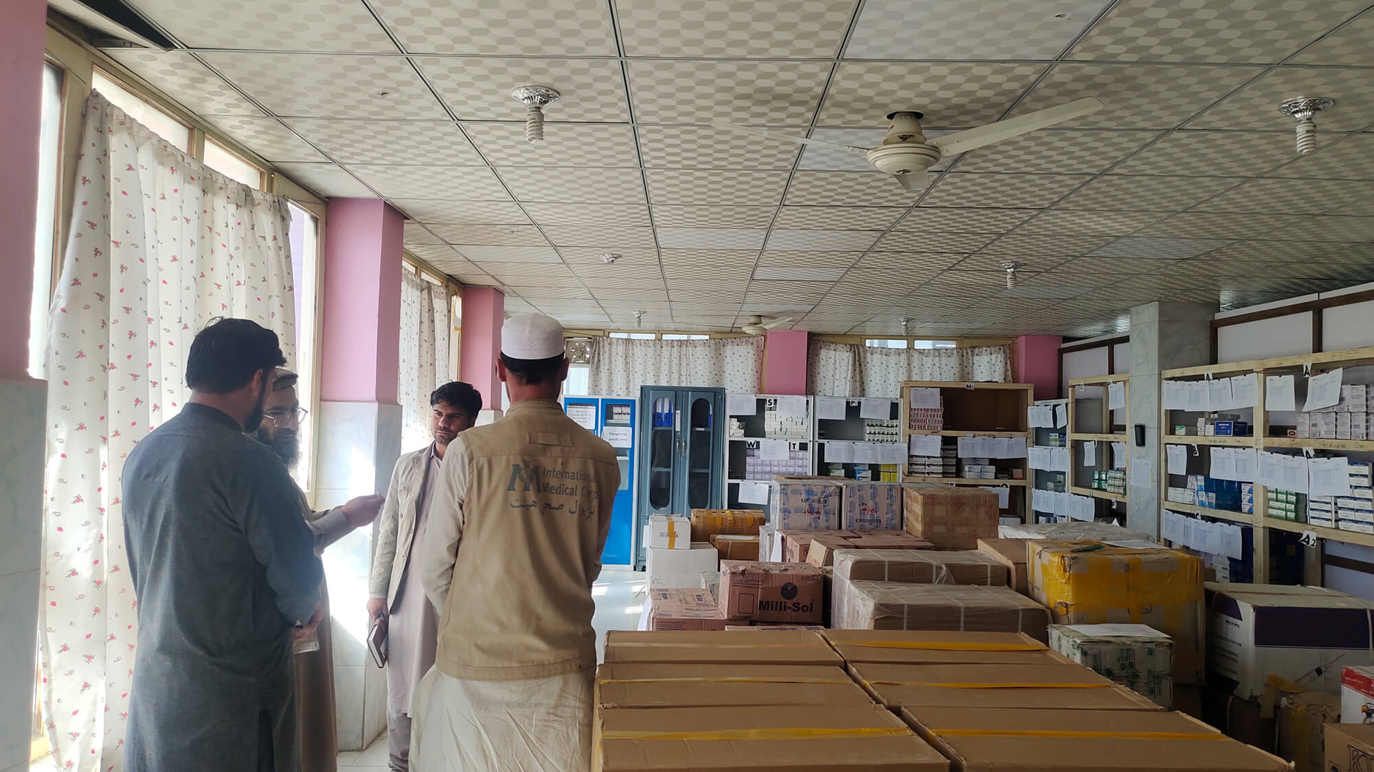 International Medical Corps staff in the new warehouse in Paktika province, where our teams have prepositioned medicines, medical supplies and equipment.