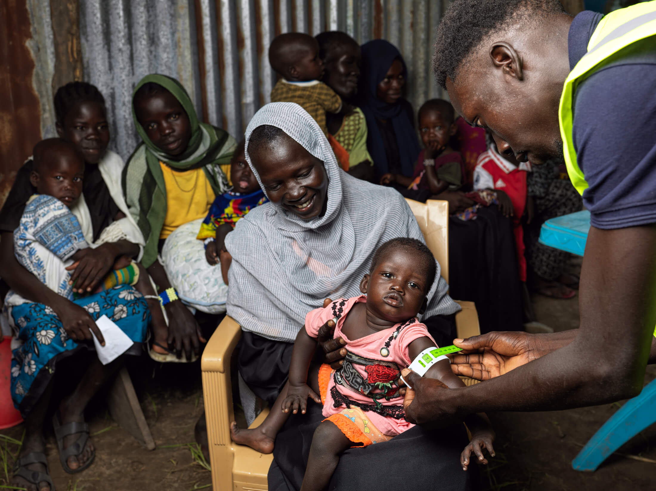 International Medical Corps health workers take MUAC measurements in Lul village, Fashoda county.