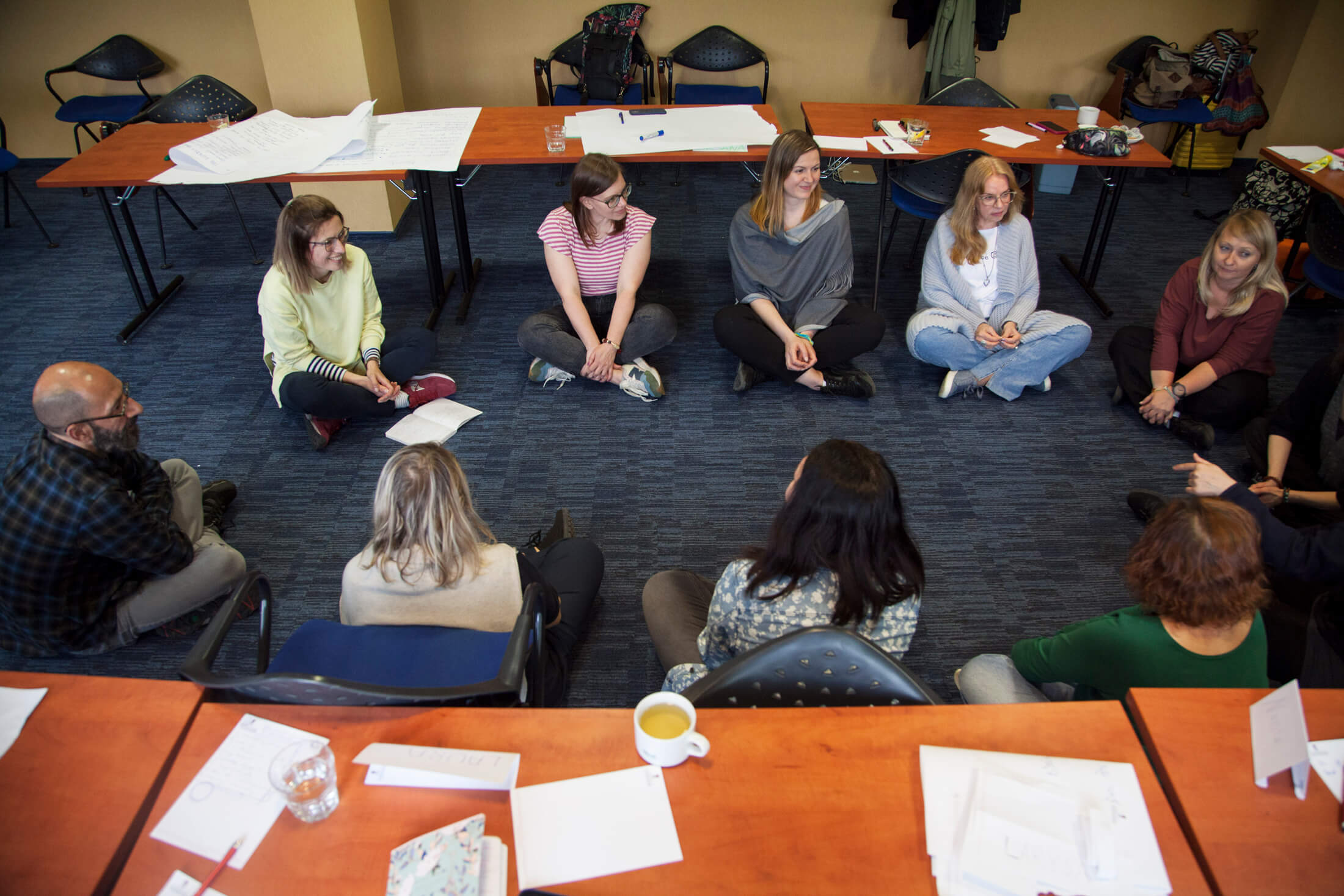 International Medical Corps staff run a training session in Krakow for teachers, social workers, psychologists and volunteers, teaching them how to provide psychological first aid.