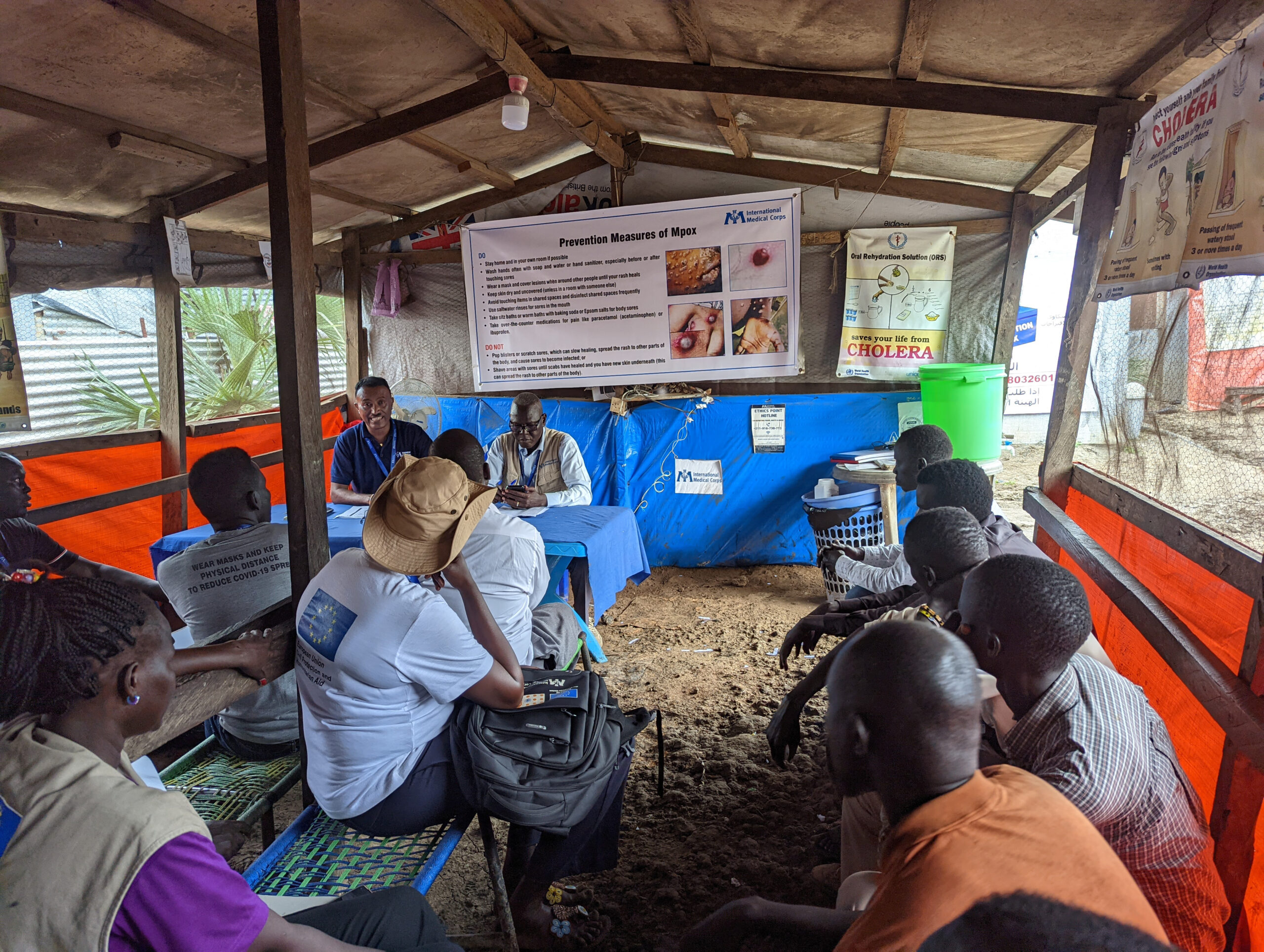 International Medical Corps staff gather for an mpox orientation in South Sudan.