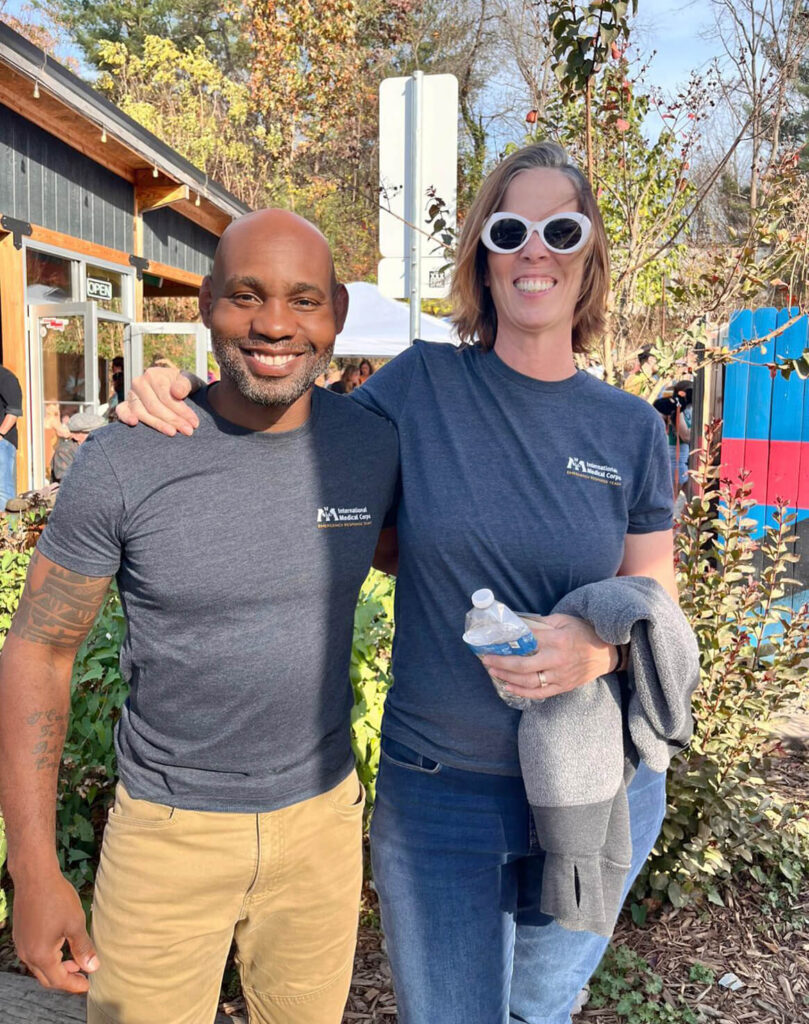 Social worker Michelle Frias (shown with MHPSS Consultant Curtis Barnes) deployed to North Carolina during our Hurricane Helene response.