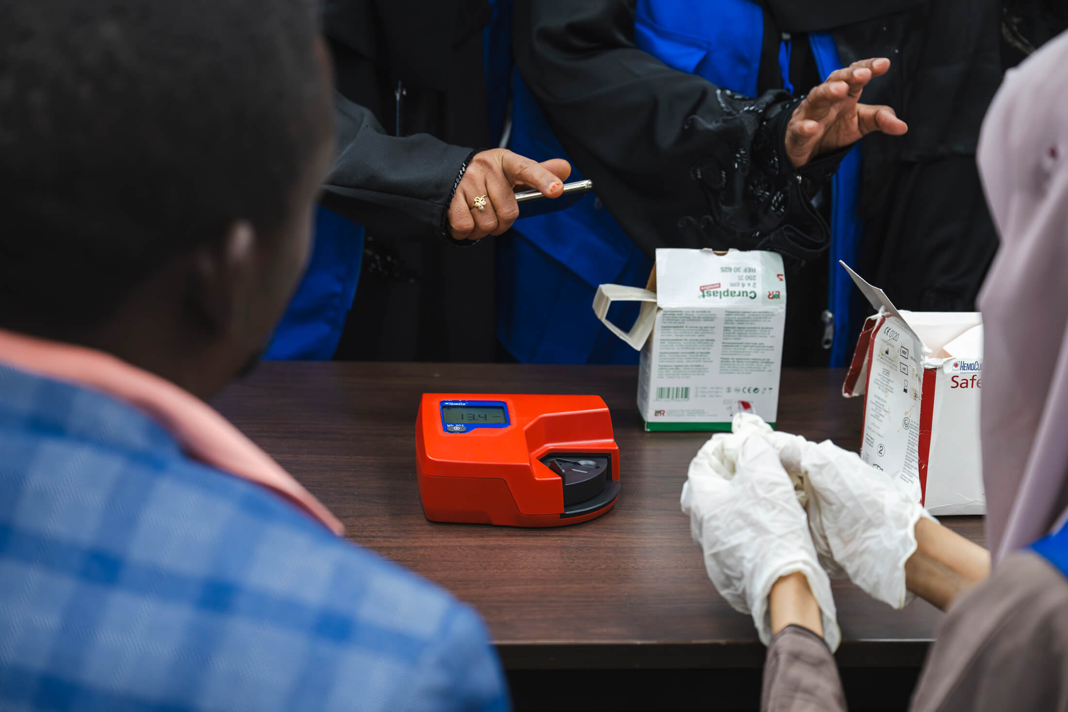 The Hemocue is a portable, battery-operated device for quick haemoglobin checks that can deliver accurate results within three seconds.