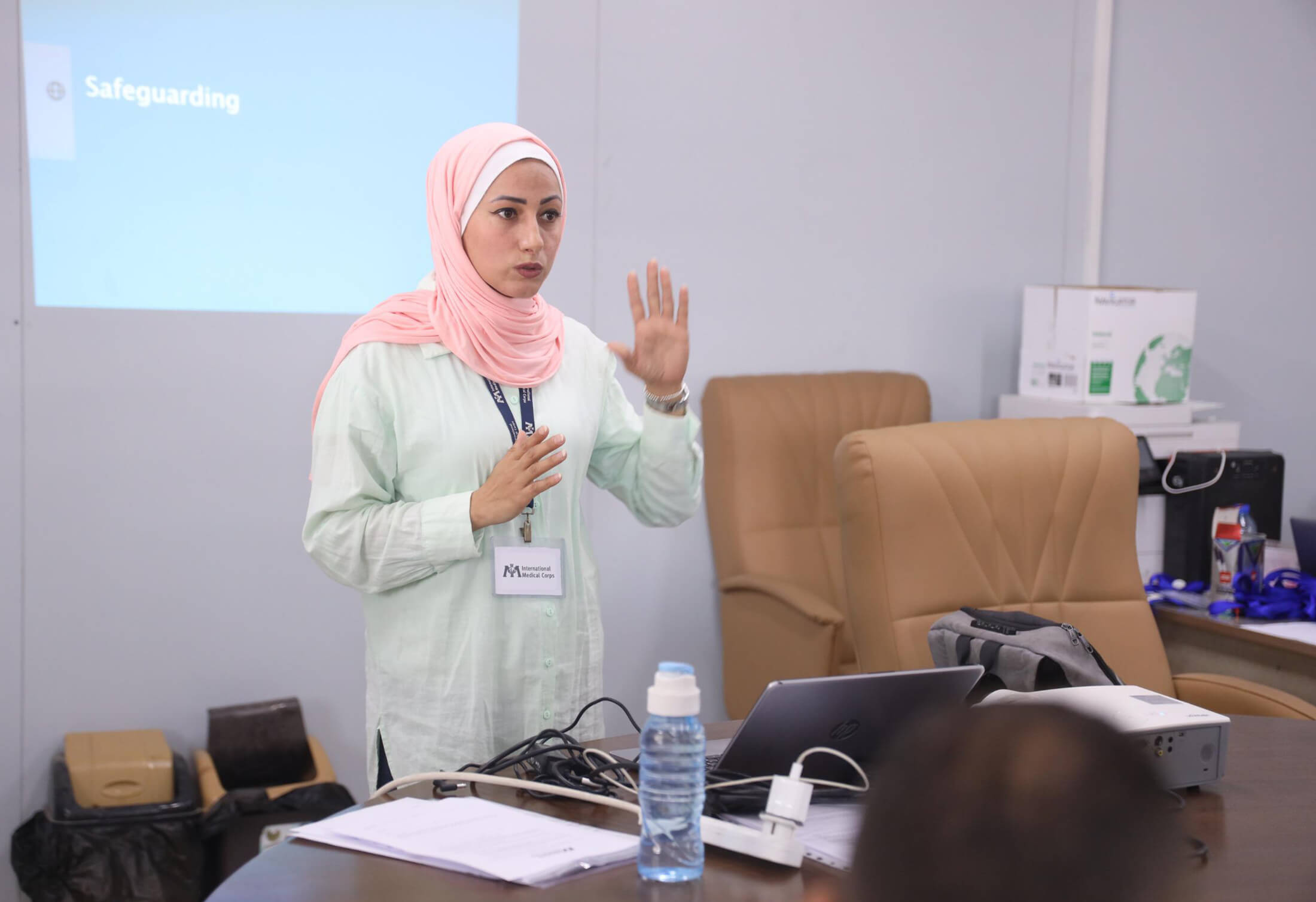 Gaza Safeguarding Officer Reem Al-Dwaik leads a training on safeguarding.
